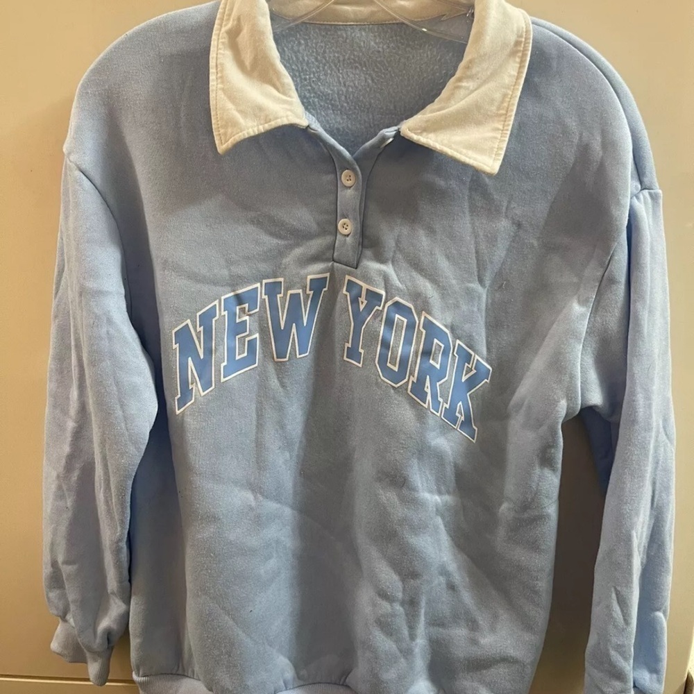 Blue Women's Sweater with White Collar